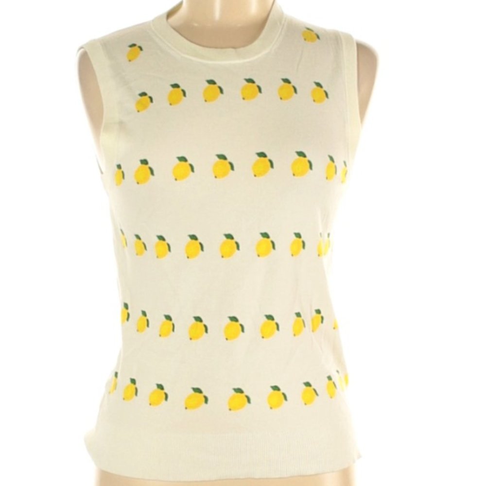 J. Crew Cream Sleeveless Top with Yellow Lemon Motif